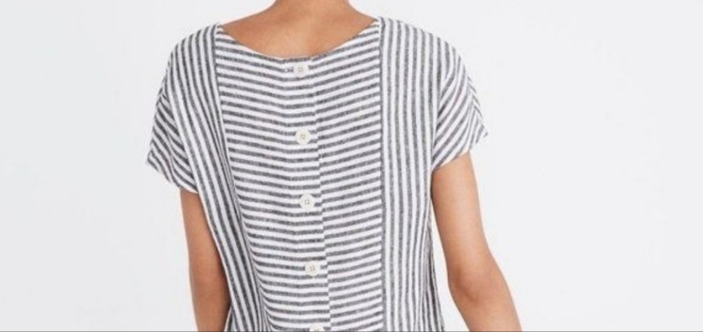 Madewell Stripe Play Button Linen end Tee Dress